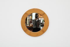 Mid Century Ate Van Apeldoorn Style Round Light Pine Wall Mount Mirror