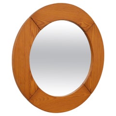 Mid Century Ate Van Apeldoorn Style Round Pine Wall Mount Mirror