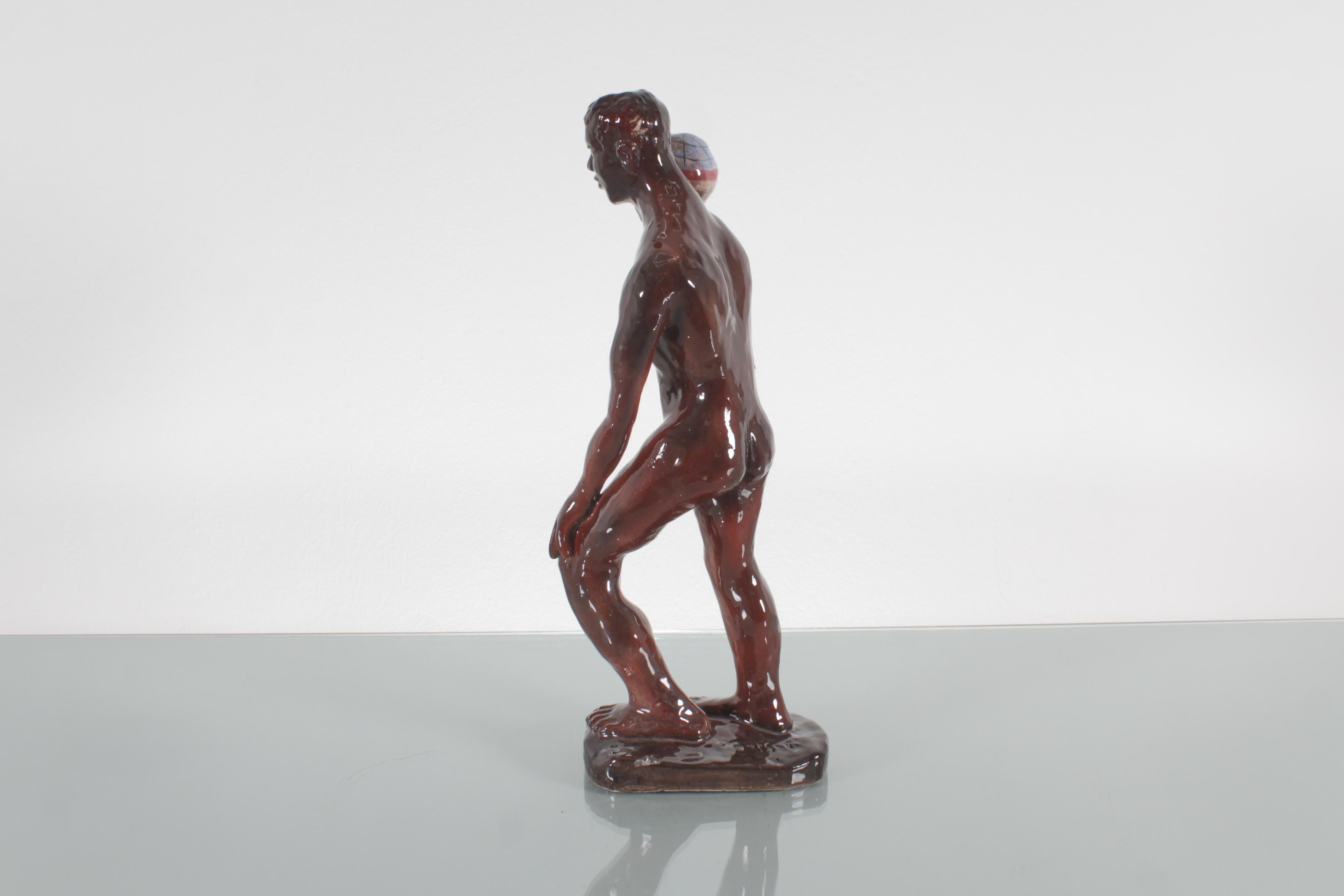Scultura in ceramica smaltata lucida di metà secolo 