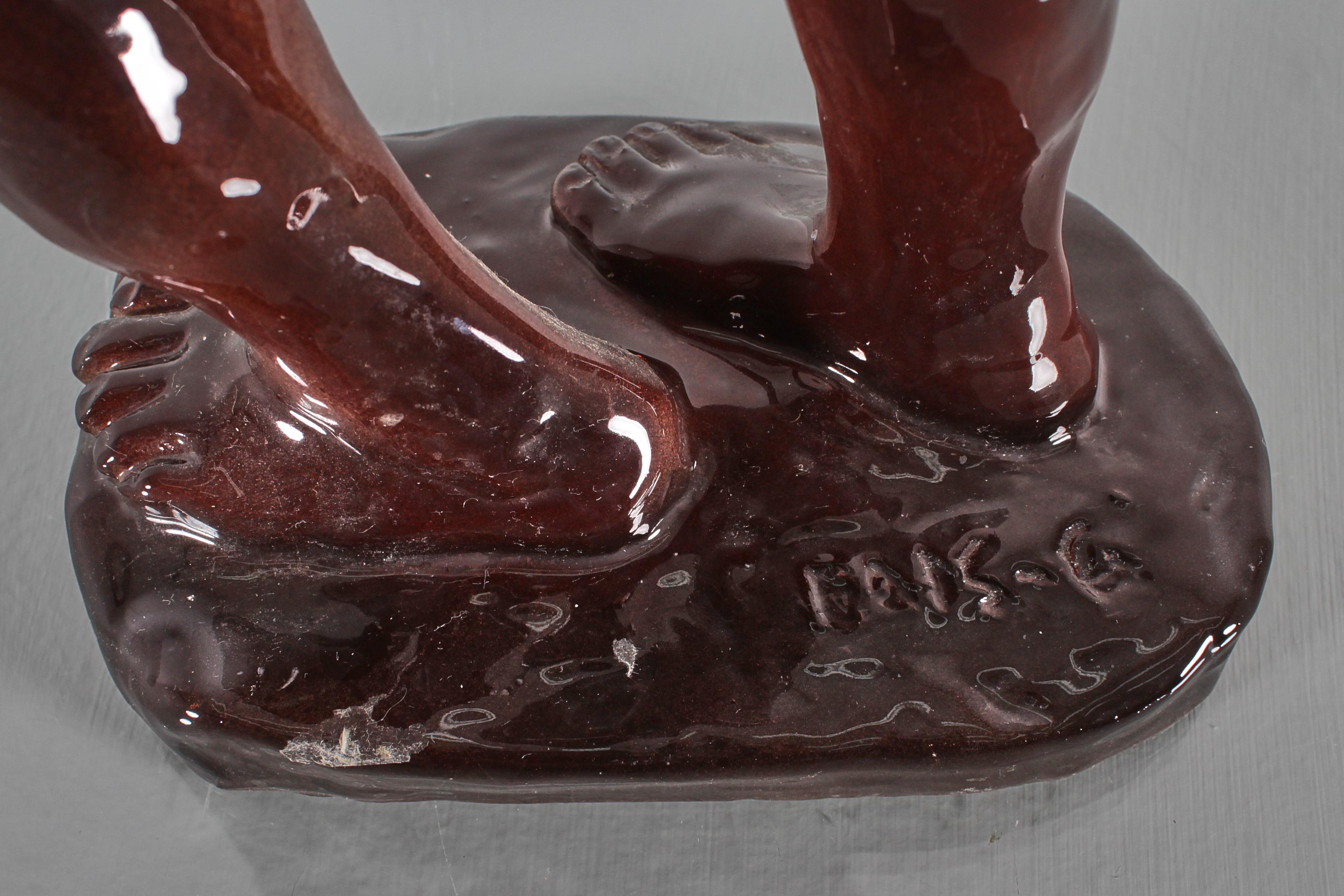 Scultura in ceramica smaltata lucida di metà secolo 