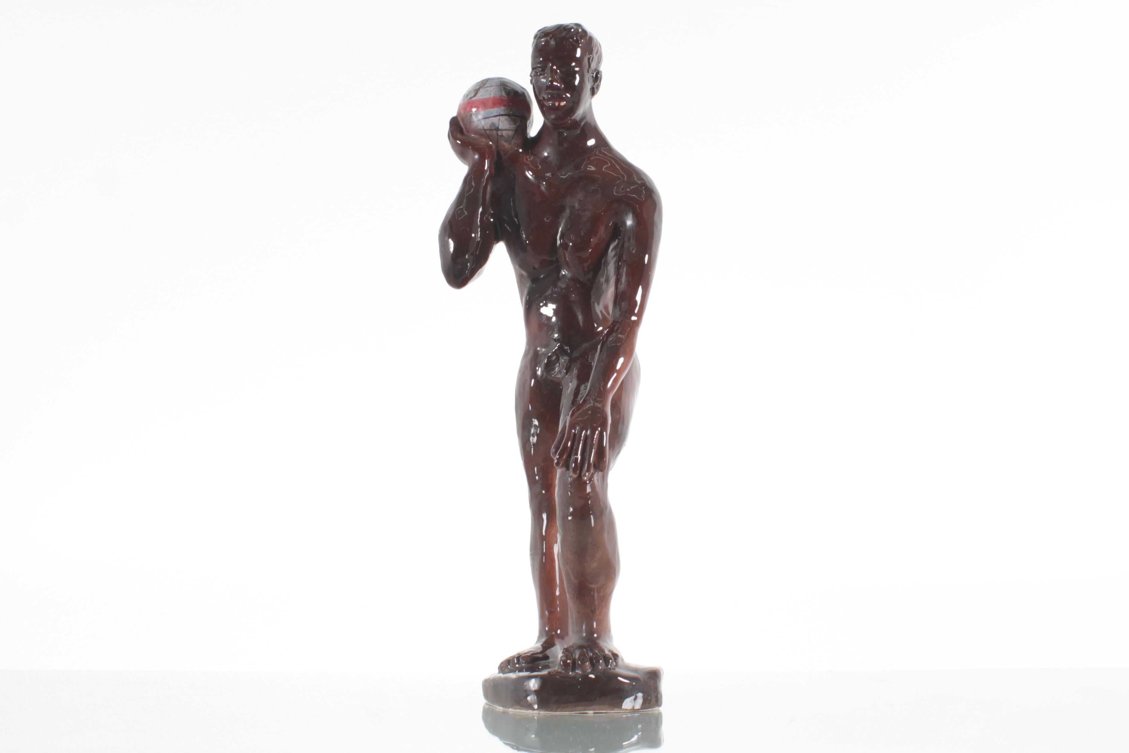 Moderno Scultura in ceramica smaltata lucida di metà secolo 