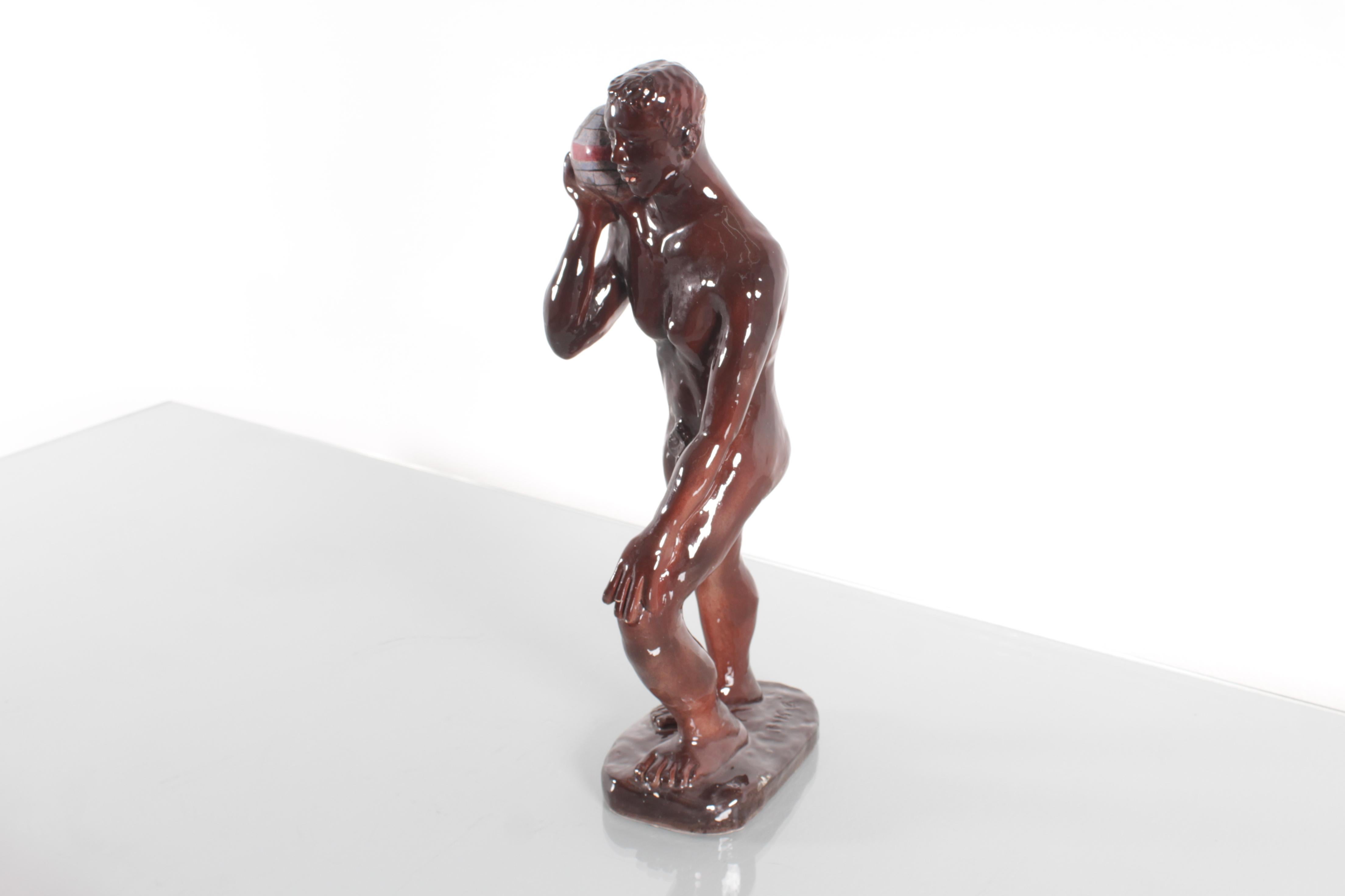 Italiano Scultura in ceramica smaltata lucida di metà secolo 