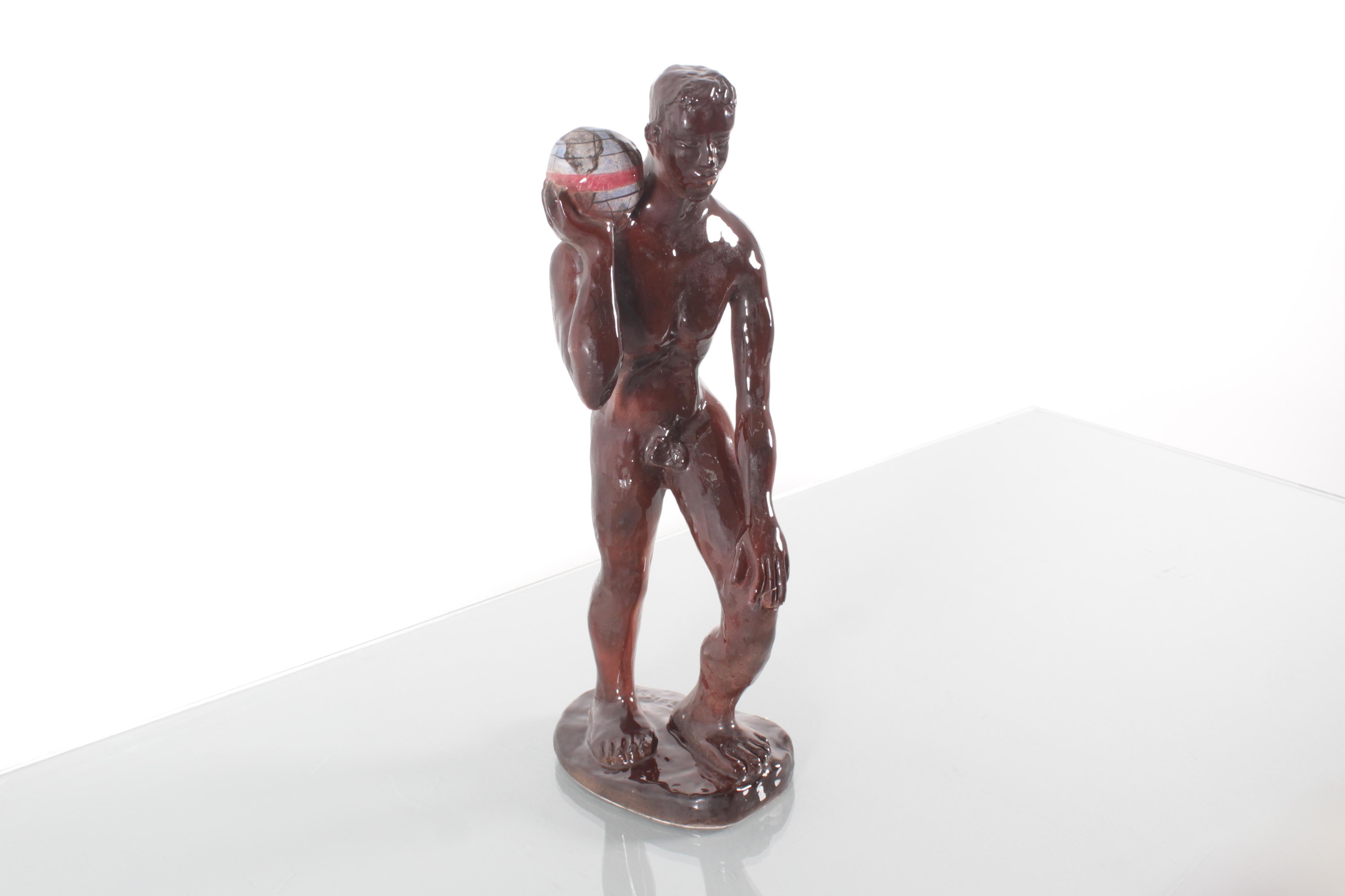 Dipinto a mano Scultura in ceramica smaltata lucida di metà secolo 