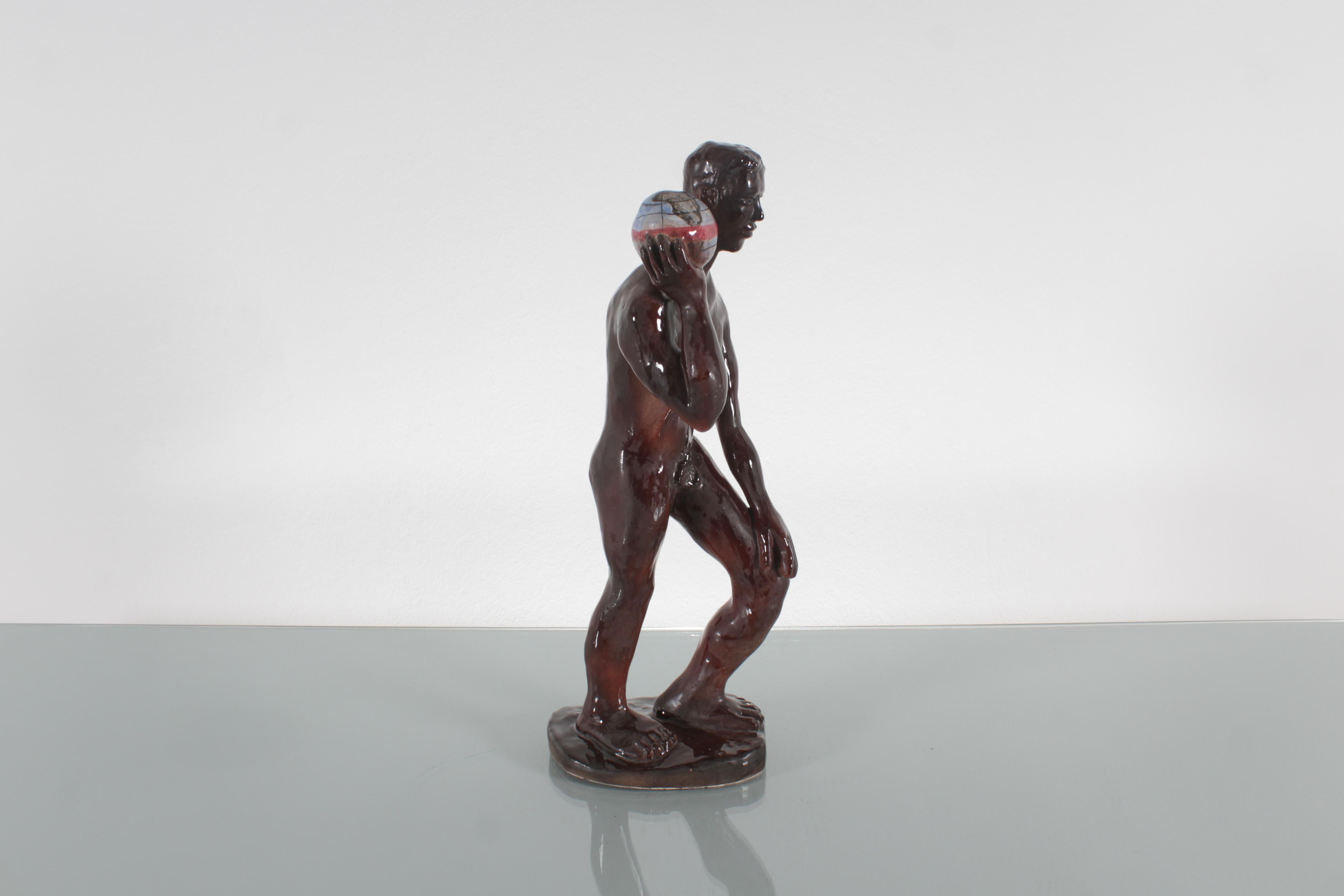 Ceramica Scultura in ceramica smaltata lucida di metà secolo 
