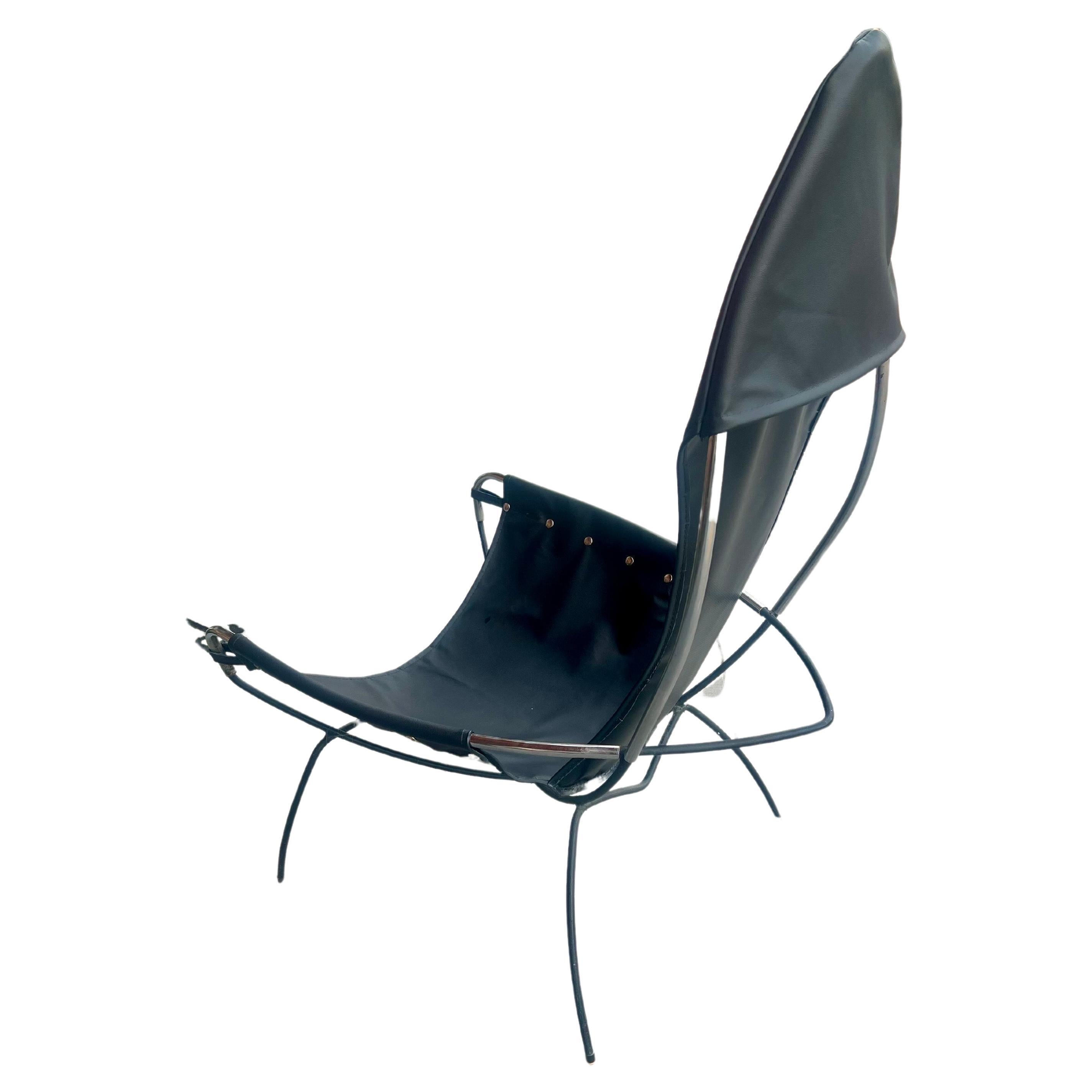 Sling Chair aus Leder, Eisen und Chrom von Tony Paul, Atomic Age, Mitte des Jahrhunderts (amerikanisch) im Angebot