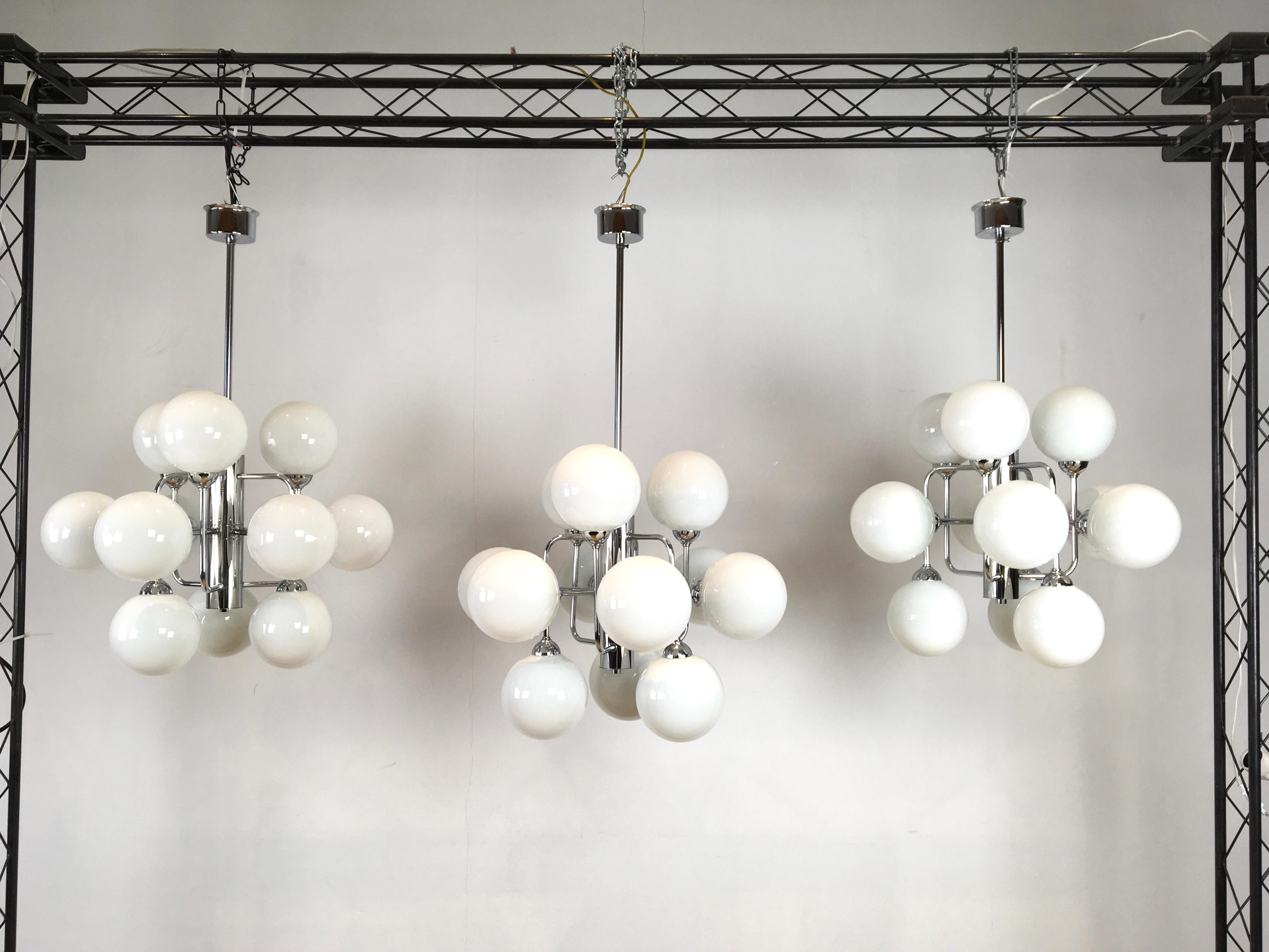Mid-Century Atomic Chandeliers with 12 Lights, 3 Pieces Available For Sale 13