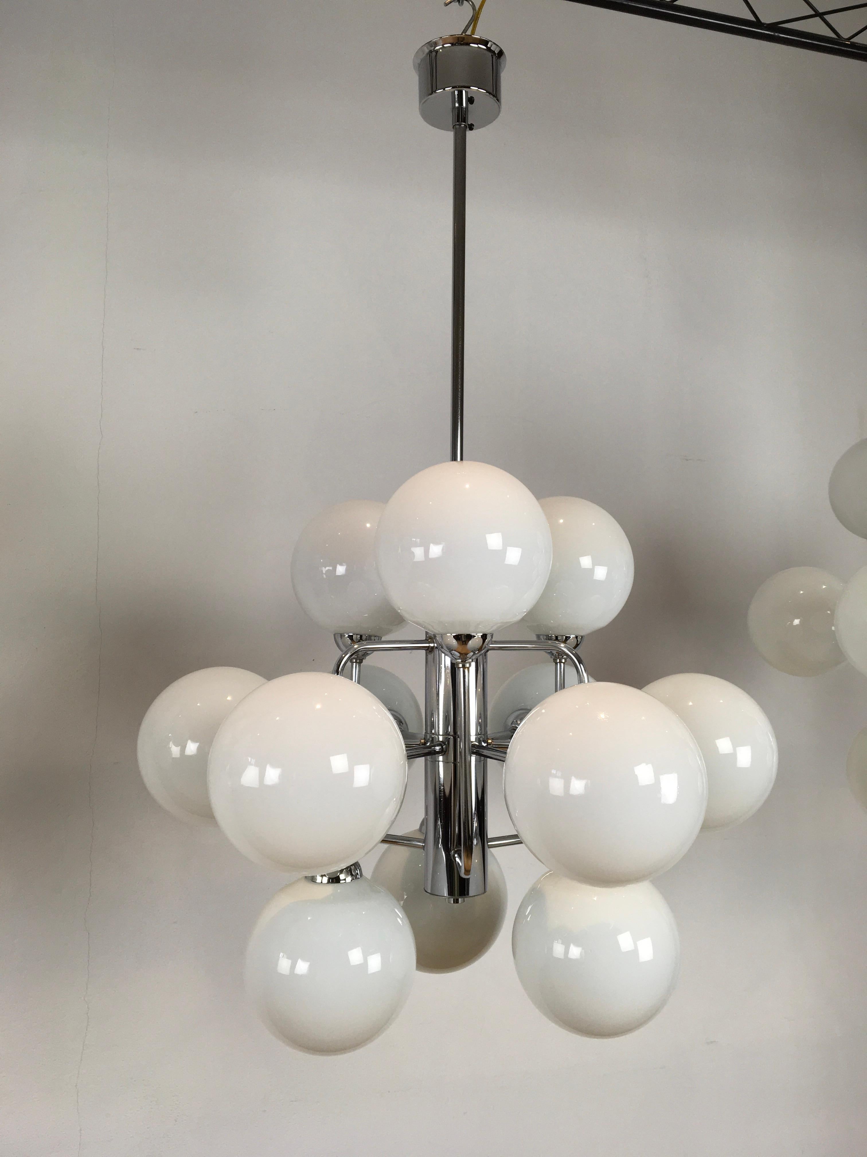 European Mid-Century Atomic Chandeliers with 12 Lights, 3 Pieces Available For Sale
