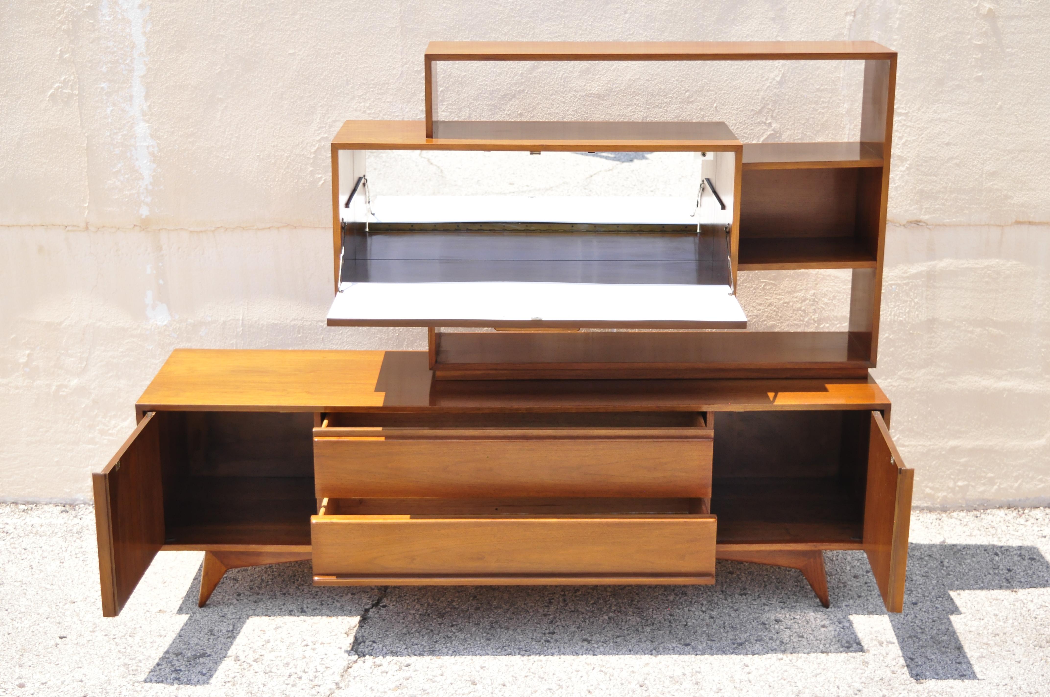 Mid-Century Modern Mid Century Atomic Era Walnut Floating Shelf Bar Credenza Cabinet Sideboard