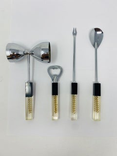 Midcentury Atomic Lucite and Steel Bar Tool Set , 1960s