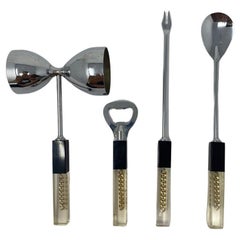  Set d'outils de bar atomique en lucite et acier du milieu du siècle 1960