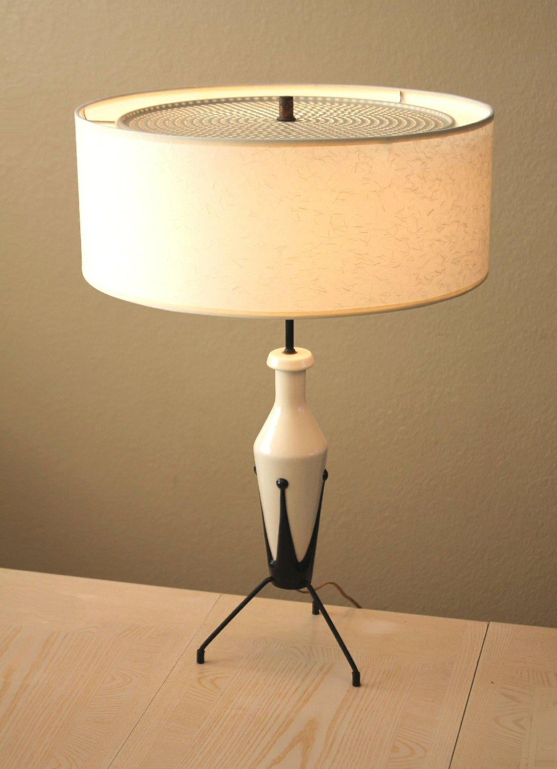 Porcelain Mid Century Modern Yasha Heifetz Table Lamp! Space Age Atomic Era Tripod 1950s  For Sale