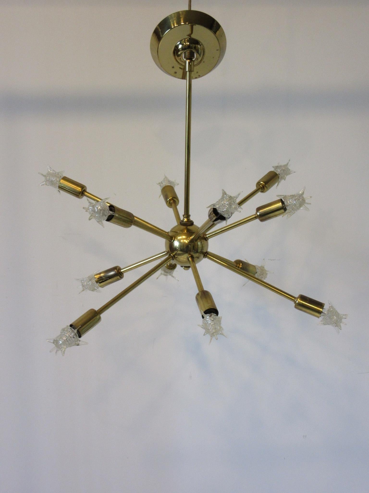 Midcentury Atomic Spunik Brass Chandelier by the Majestic Lamp Co 2