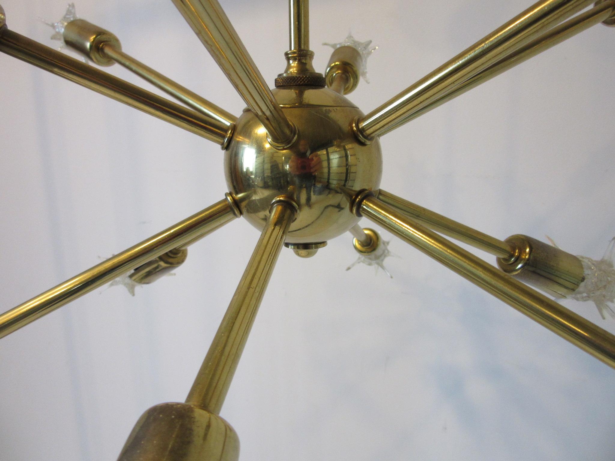 American Midcentury Atomic Spunik Brass Chandelier by the Majestic Lamp Co