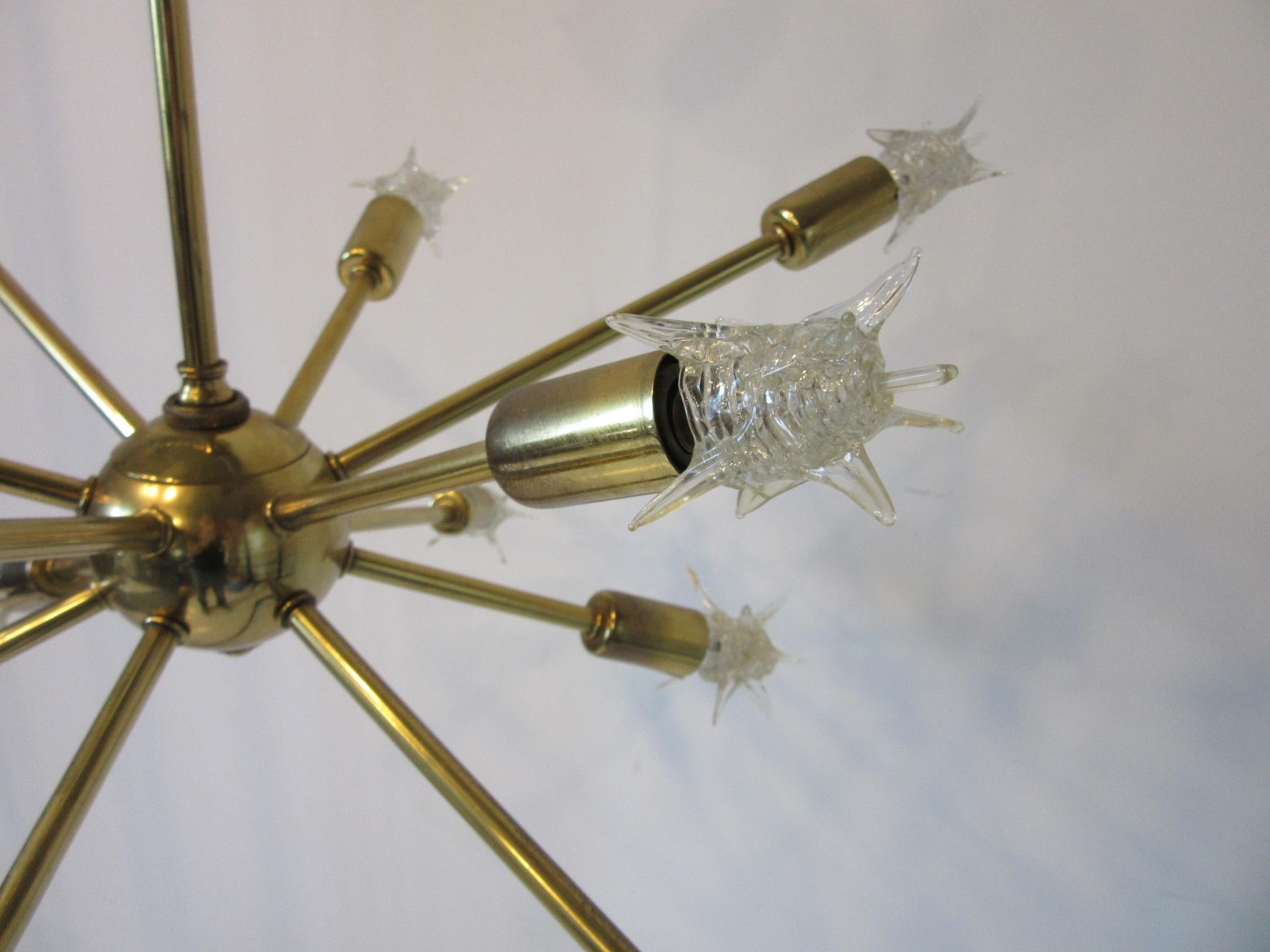 Midcentury Atomic Spunik Brass Chandelier by the Majestic Lamp Co In Good Condition In Cincinnati, OH