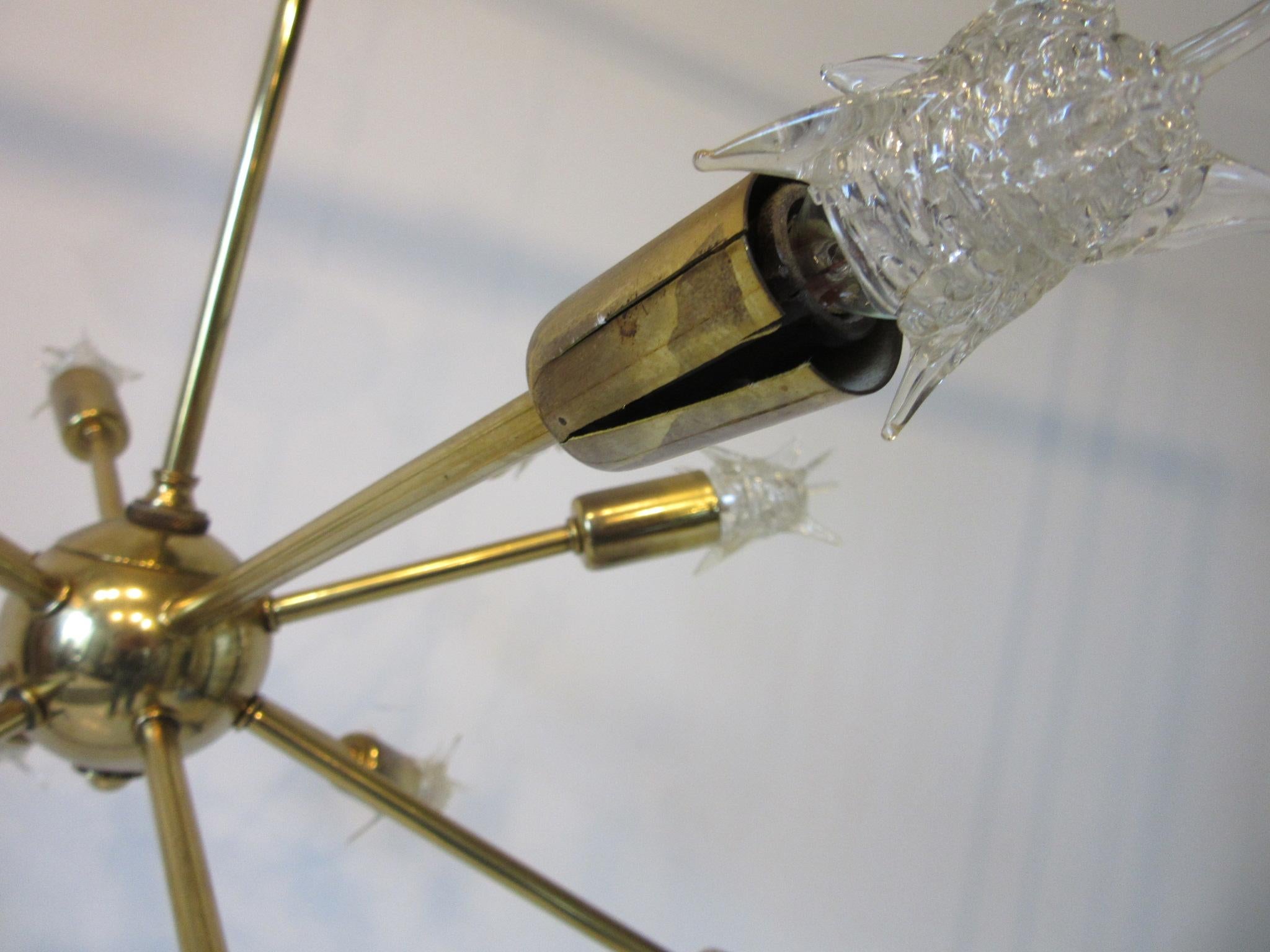 20th Century Midcentury Atomic Spunik Brass Chandelier by the Majestic Lamp Co