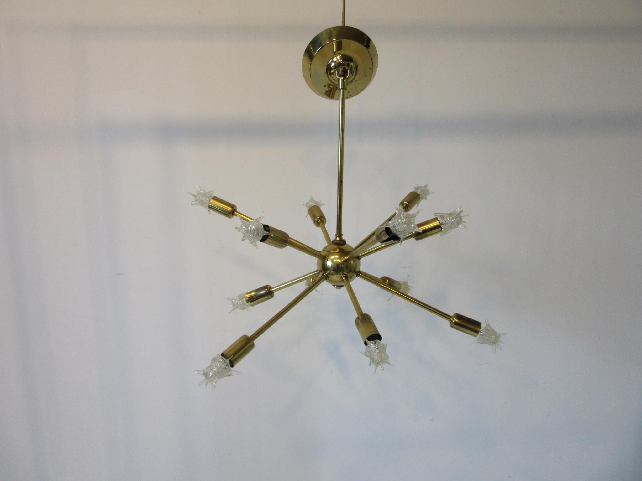 Midcentury Atomic Spunik Brass Chandelier by the Majestic Lamp Co 1