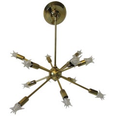 Midcentury Atomic or Spunik Brass Chandelier by the Majestic Lamp Co