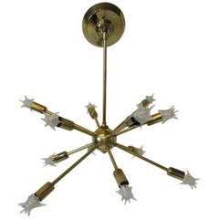 Midcentury Atomic Spunik Brass Chandelier by the Majestic Lamp Co