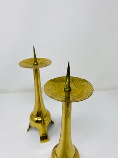 Mid Century Atomic Style Brass Candle Holders In The Style of Jens Quistgaard