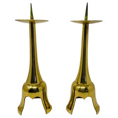 Mid Century Atomic Style Brass Candle Holders In The Style of Jens Quistgaard