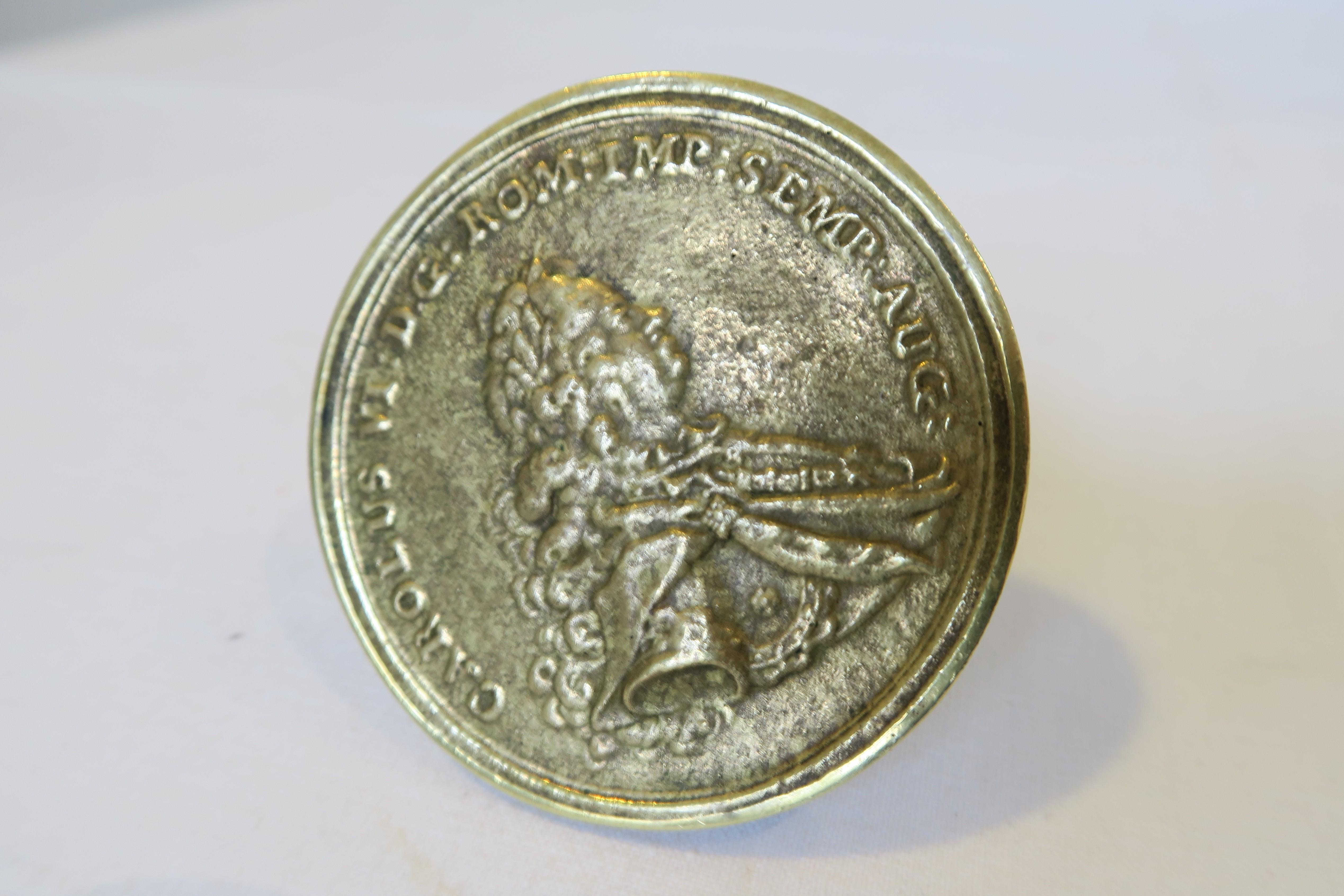 Mid-Century Modern Midcentury Auböck Bottle Stopper Historical Coin Motive For Sale