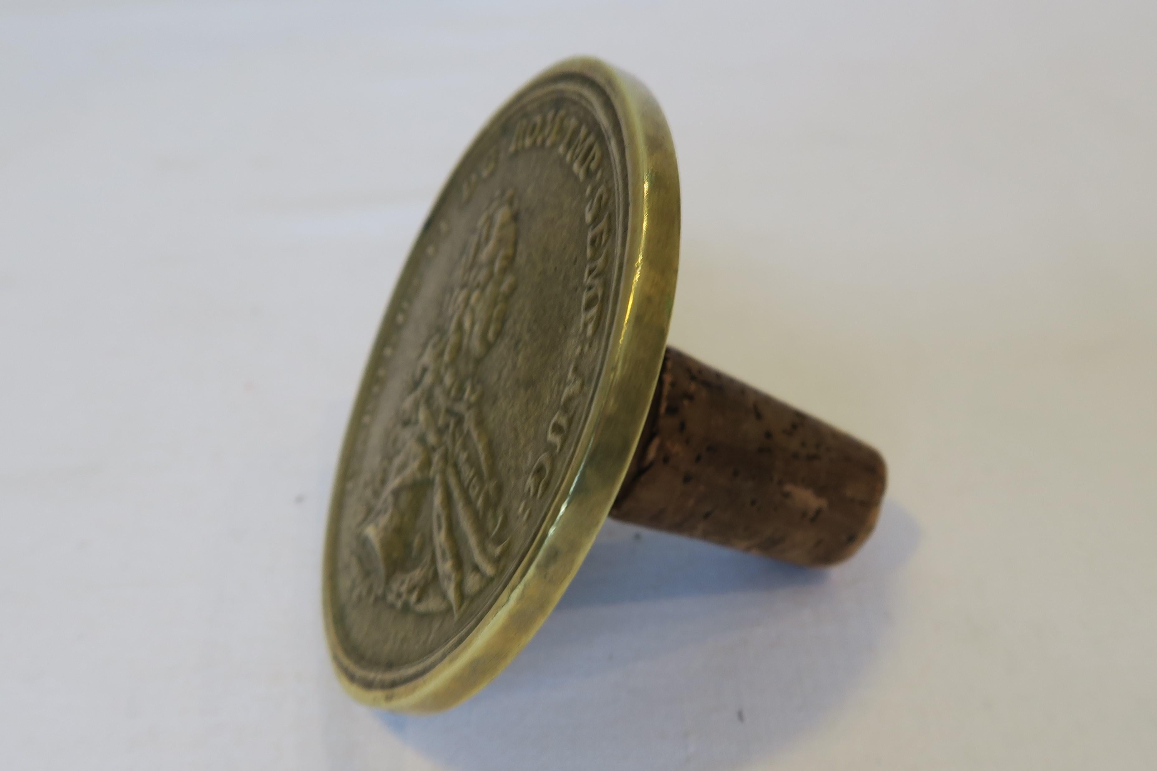 Midcentury Auböck Bottle Stopper Historical Coin Motive In Good Condition For Sale In Vienna, AT