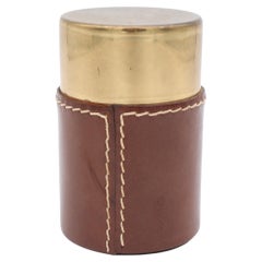 Mid-Century Aubock Style Cigarette Holder, Brass and Leather