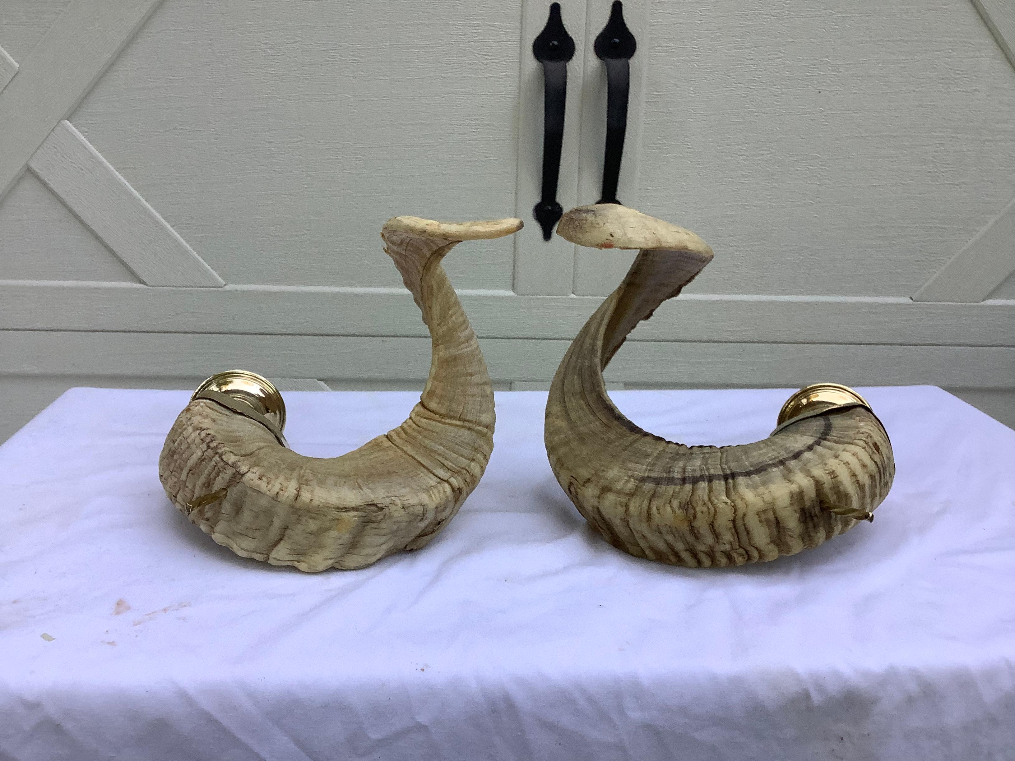 Organic Modern Mid Century Aubock Style Horn Candleholders, A Pair