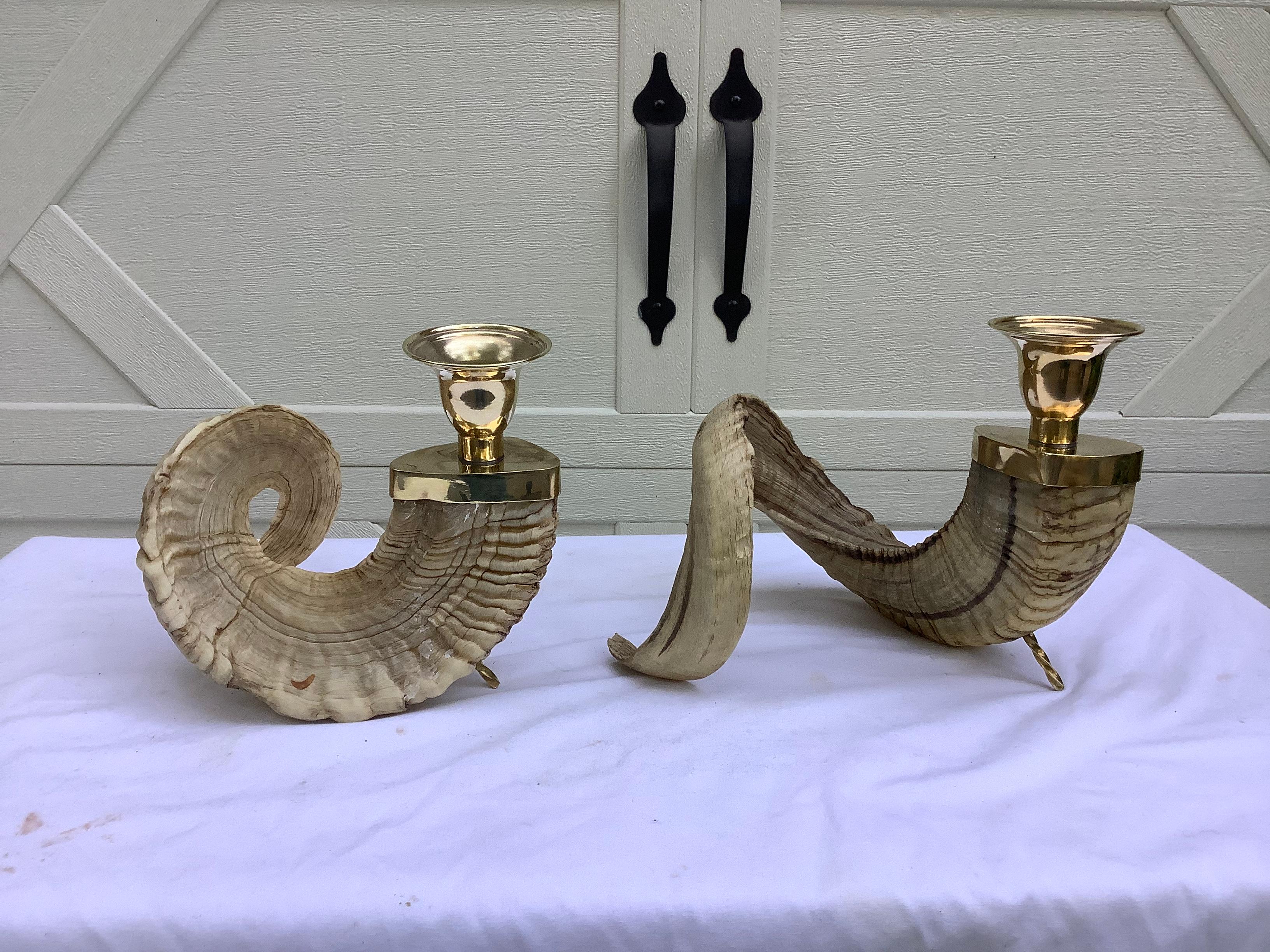 Mid Century Aubock Style Horn Candleholders, A Pair In Good Condition In Marietta, GA