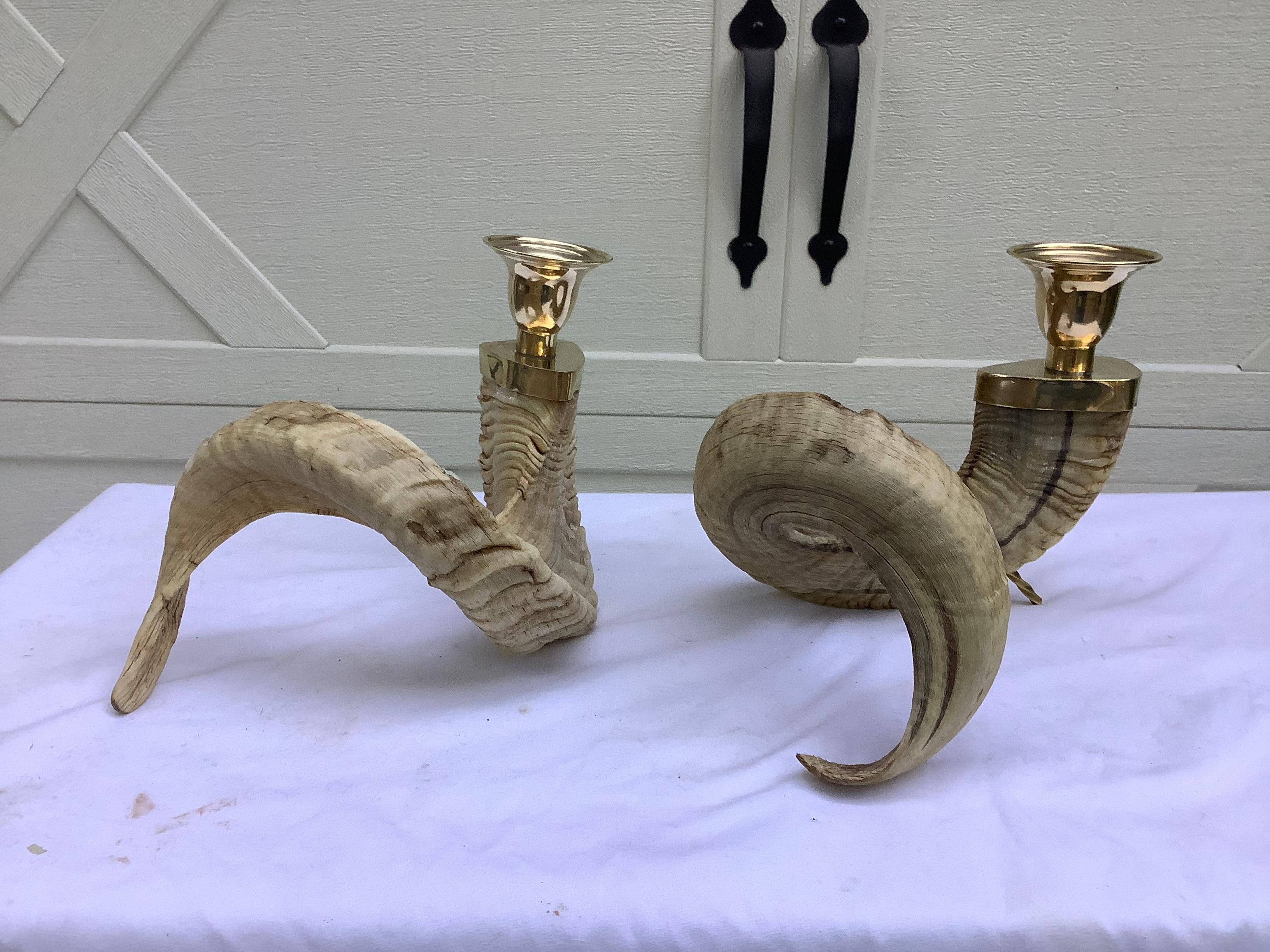Mid-20th Century Mid Century Aubock Style Horn Candleholders, A Pair