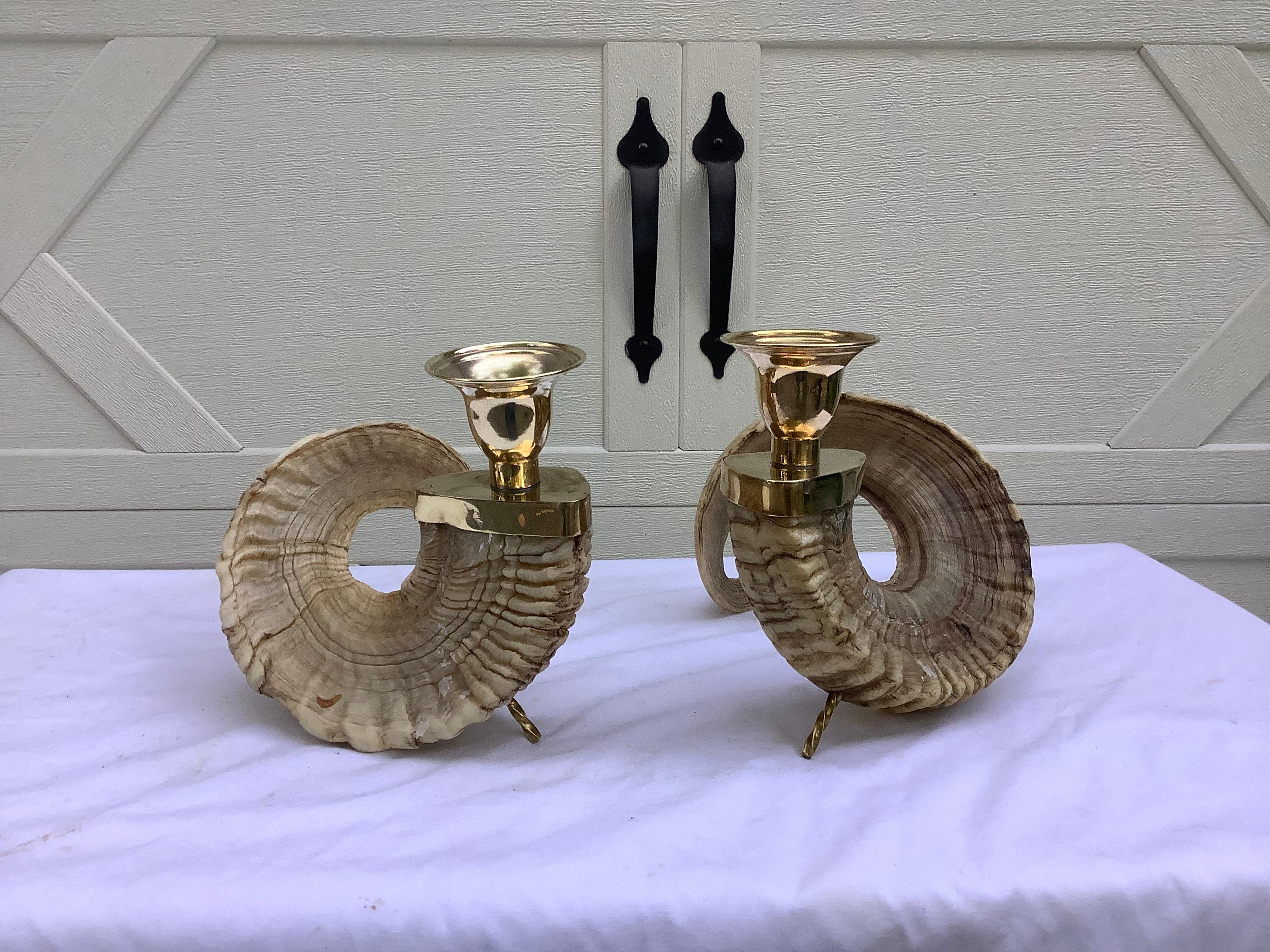 Mid Century Aubock Style Horn Candleholders, A Pair 1
