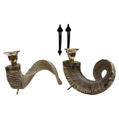 Mid Century Aubock Style Horn Candleholders, A Pair