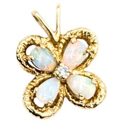 Mid-Century Australian Opal & Diamond Butterfly Pendant in 14k Yellow Gold