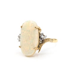Mid-Century Australian Opal & Diamond Bypass Ring in 18K Yellow Gold