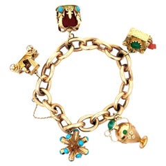 Mid-Century Austrian Gemstone 14 Karat Yellow Gold Charm Bracelet