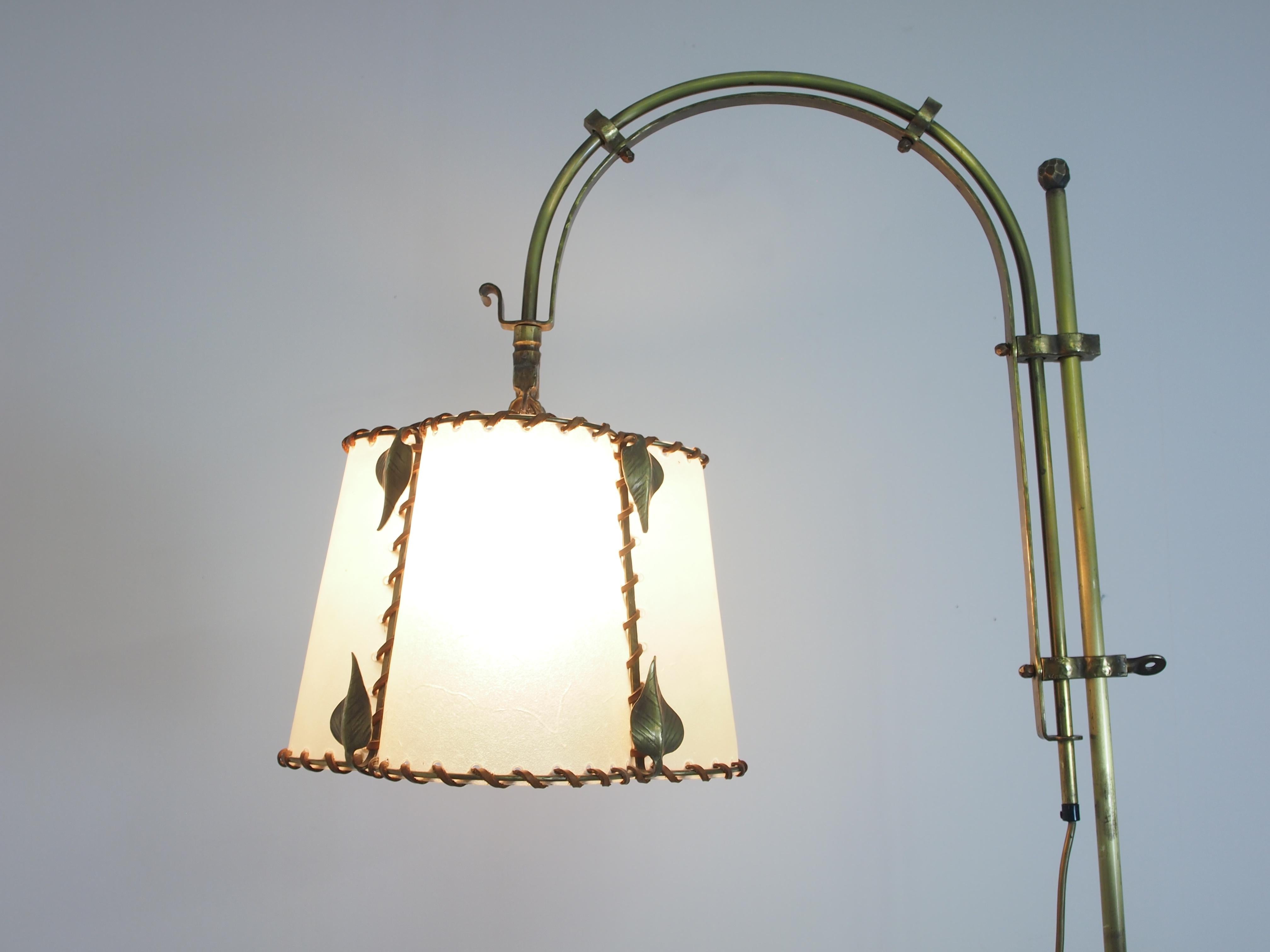 Gothic Midcentury Austrian Hand Forged Brass Floor Lamp For Sale