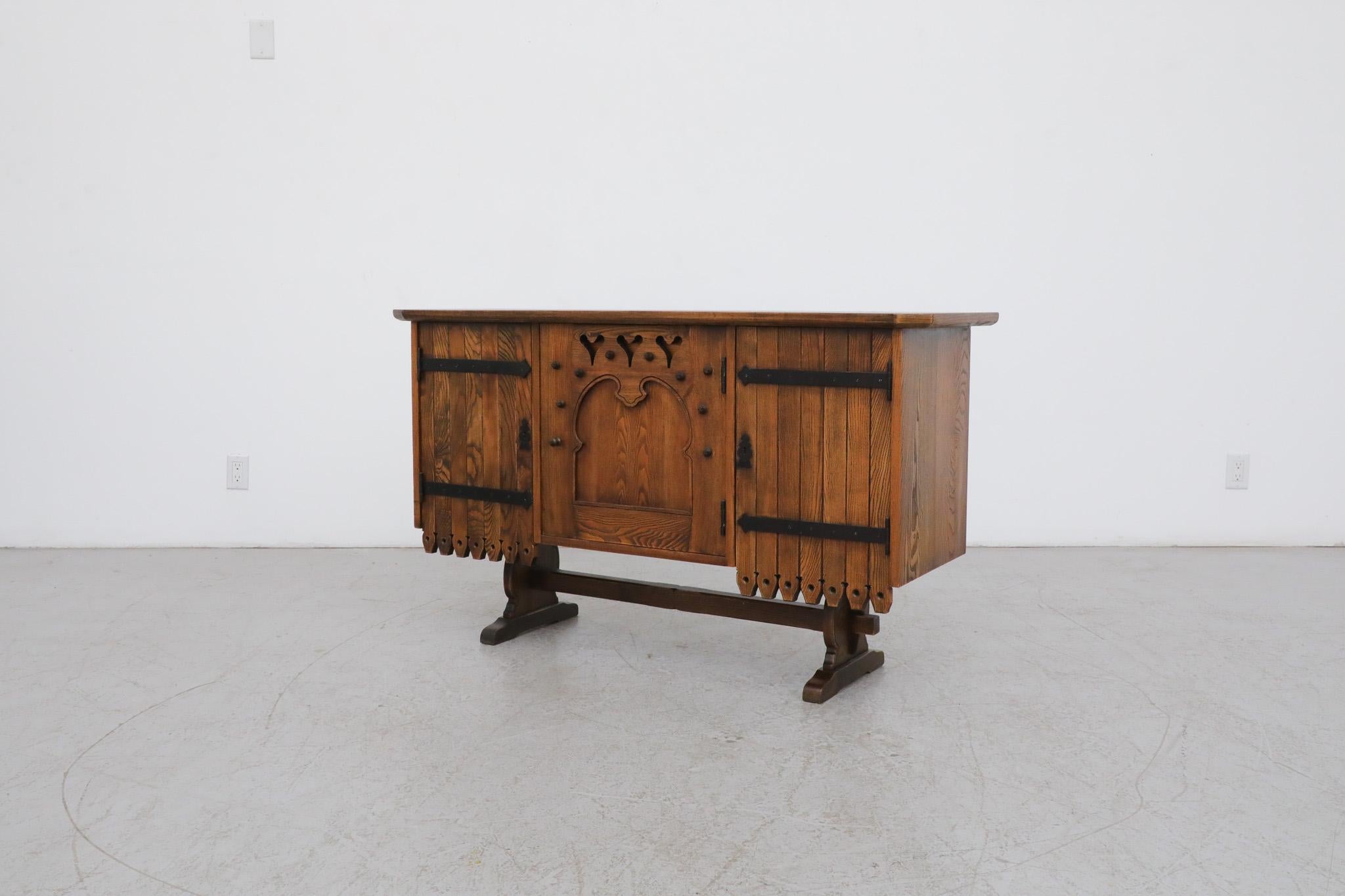 Mid-Century Austrian Style Sideboard with Ornate Detail In Good Condition For Sale In Los Angeles, CA