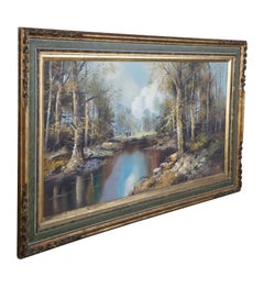 Mid Century Austrian Viennese Woodland River Landscape Oil Painting by Jacobs