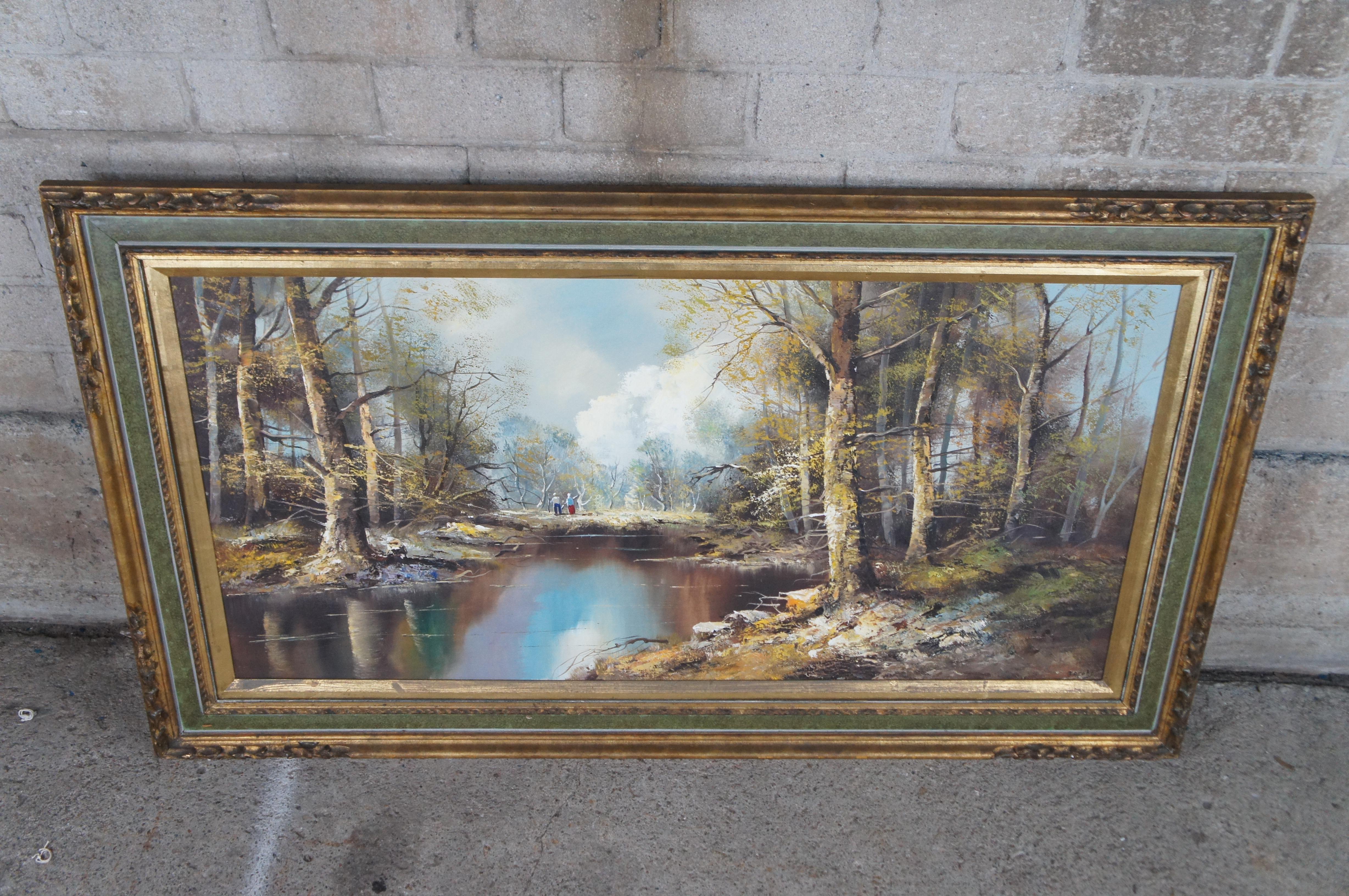 20th Century Mid Century Austrian Viennese Woodland River Landscape Oil Painting by Jacobs For Sale