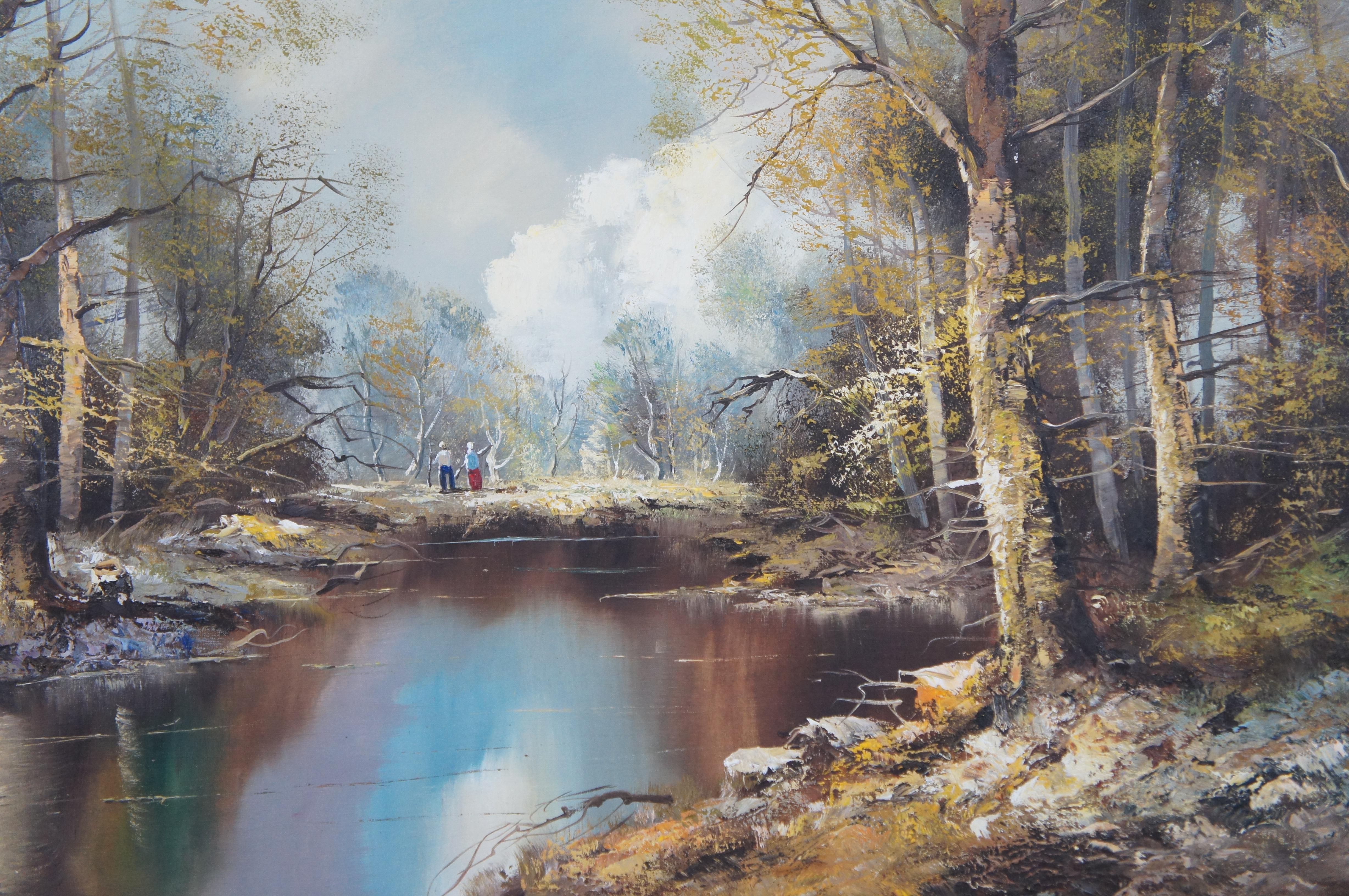 Canvas Mid Century Austrian Viennese Woodland River Landscape Oil Painting by Jacobs For Sale