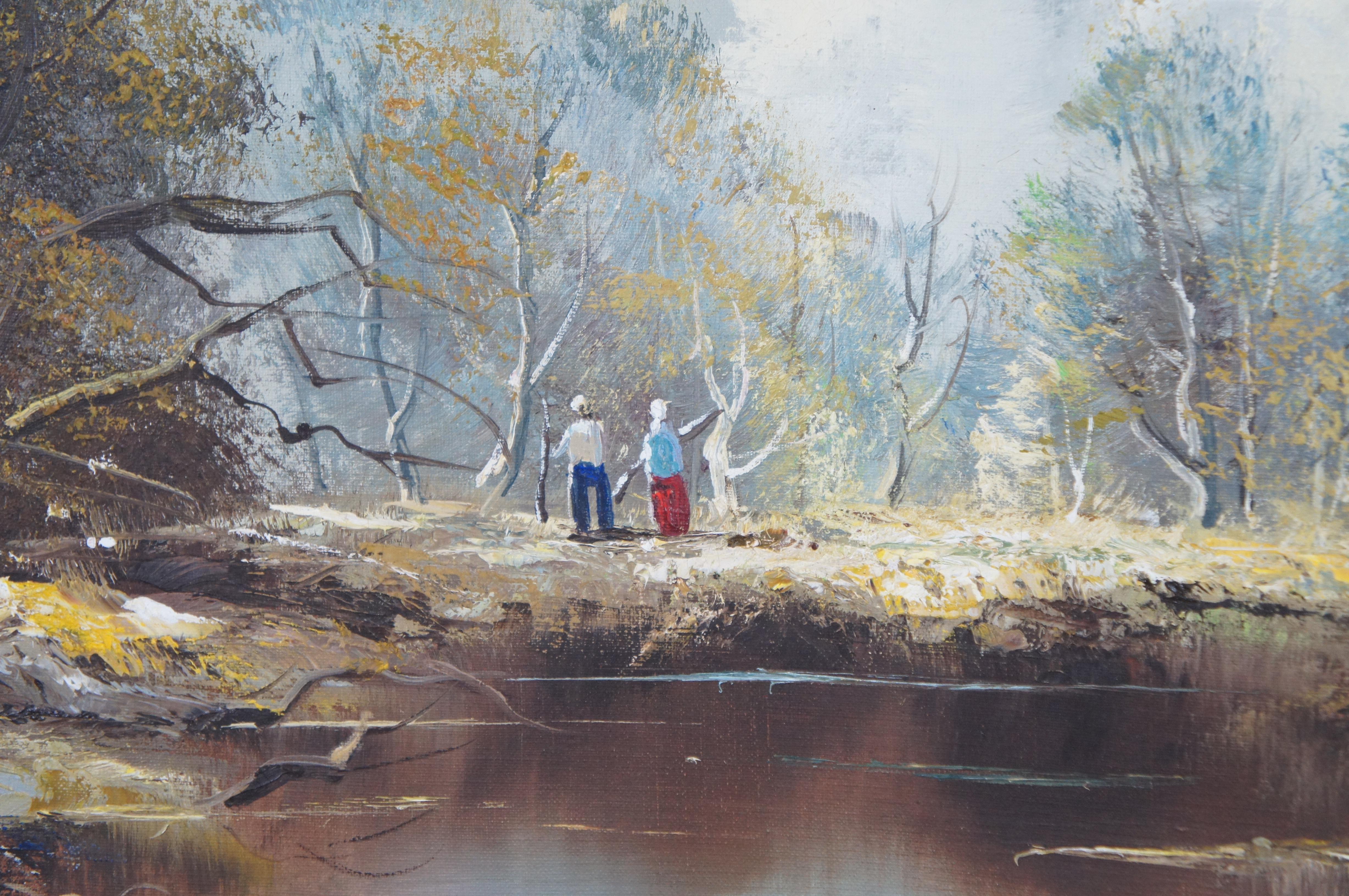 Mid Century Austrian Viennese Woodland River Landscape Oil Painting by Jacobs For Sale 3