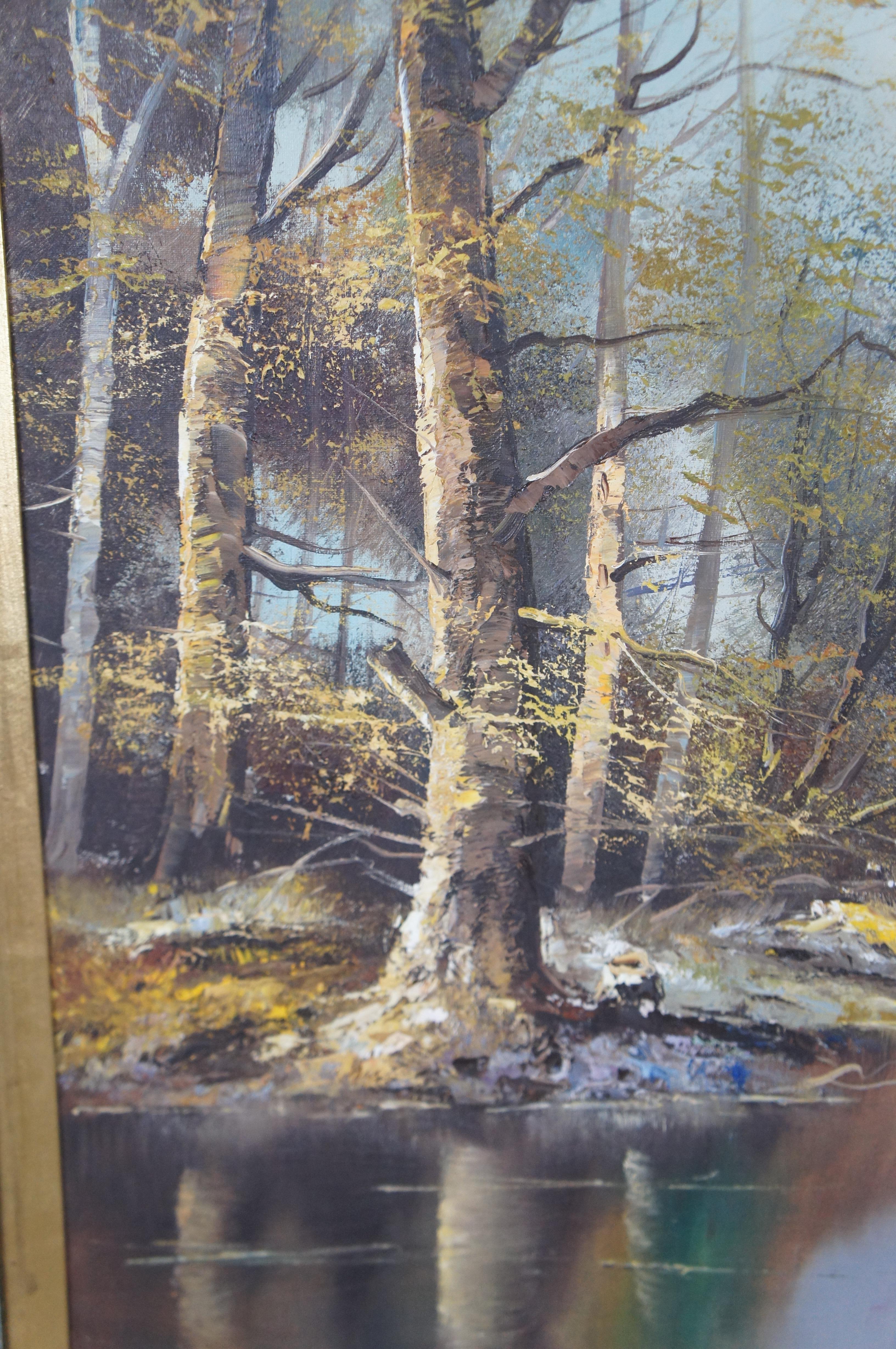 Mid Century Austrian Viennese Woodland River Landscape Oil Painting by Jacobs For Sale 4