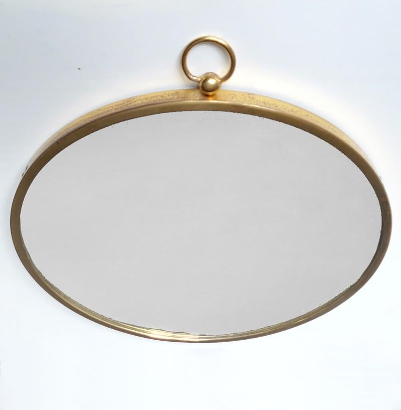 20th Century Mid Century Austrian Vintage Brass Wall Mirror, 1950s For Sale