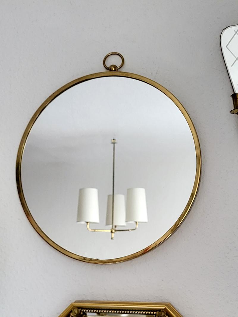 Glass Mid Century Austrian Vintage Brass Wall Mirror, 1950s For Sale