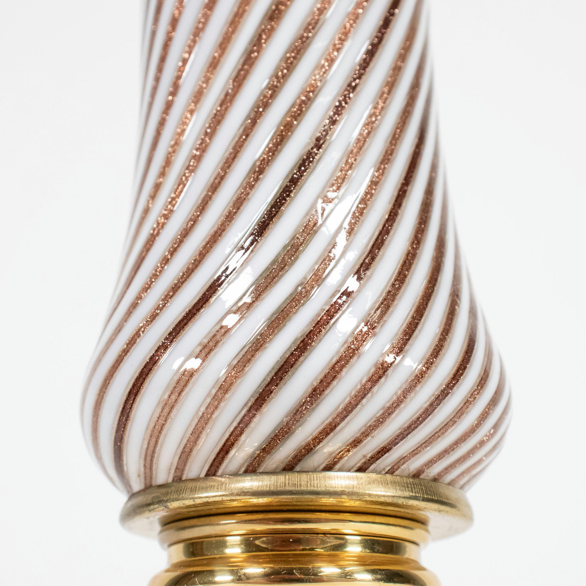 Brass Mid Century Aventurine Filigrana Murano Table Lamp attributed to Dino Martens For Sale