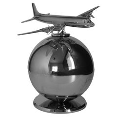 Mid Century Aviation Vintage Desk Airplane Over Globe Model, 1940s
