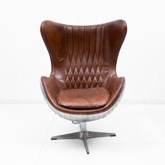 Mid-Century Aviator Tomcat Egg Chair, Leather and Metal, 1970s