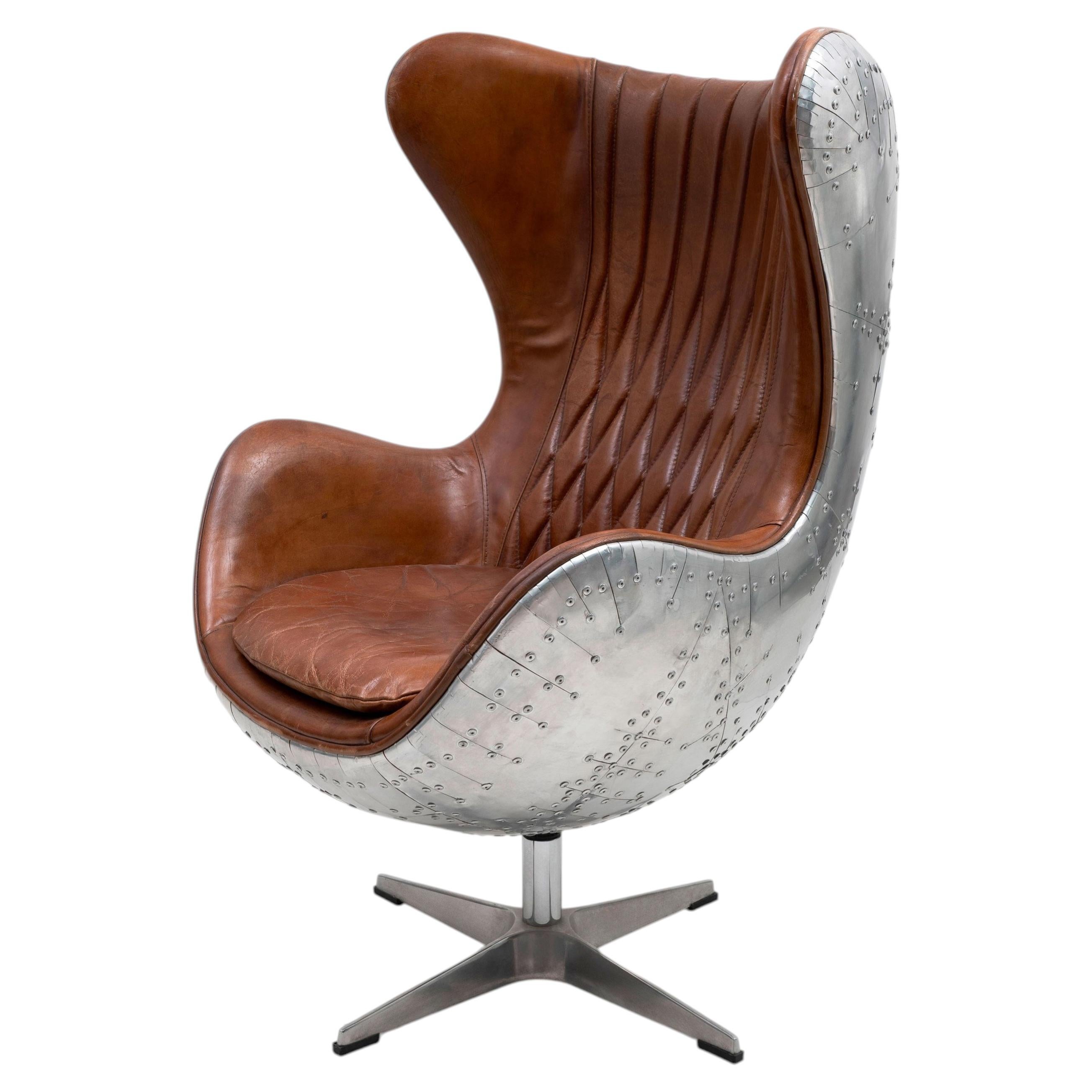 Mid-Century Aviator Tomcat Egg Chair, Leather and Metal, 1970s