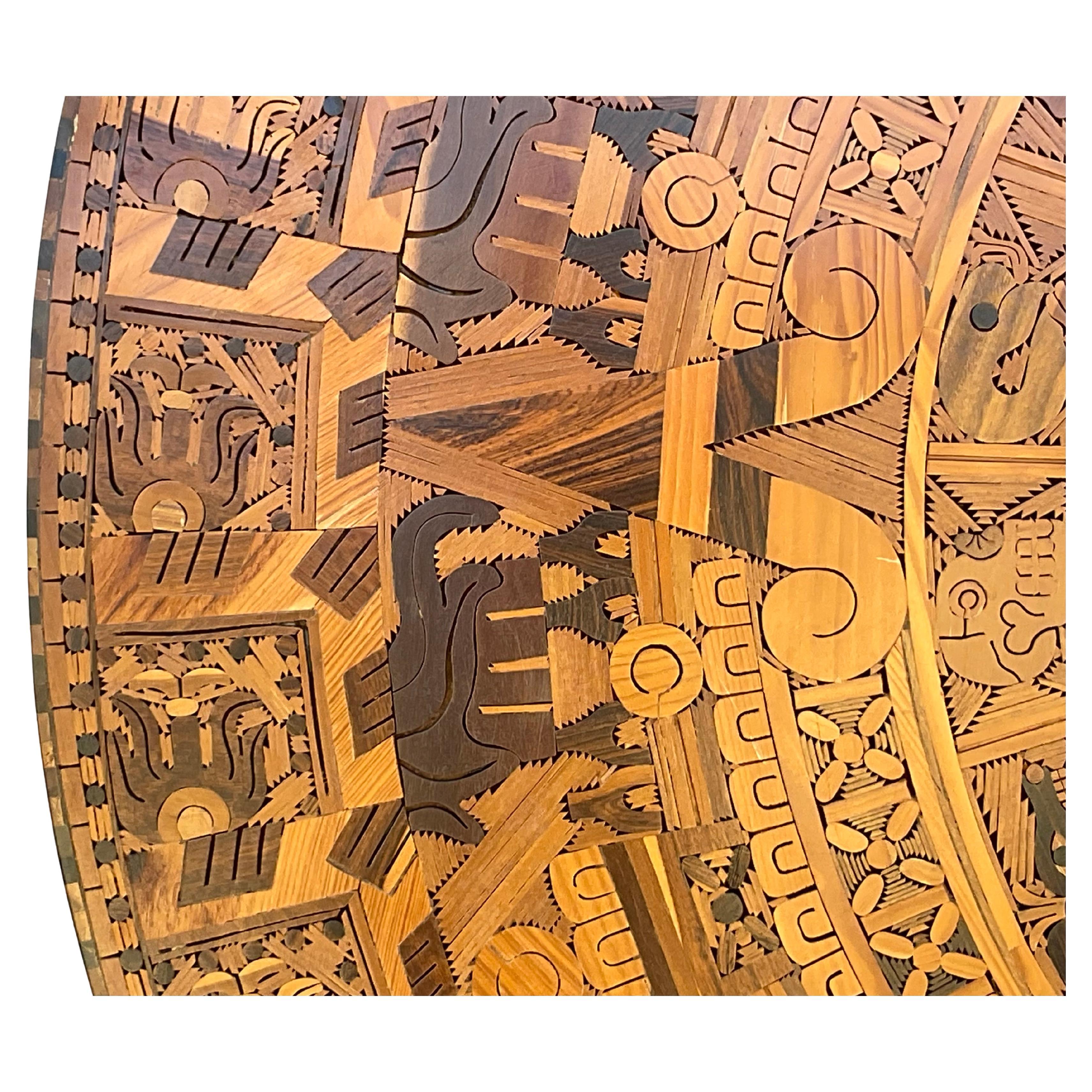 Mid-20th Century Mid Century Aztec Calendar Large Circular Inlaid Wood For Sale