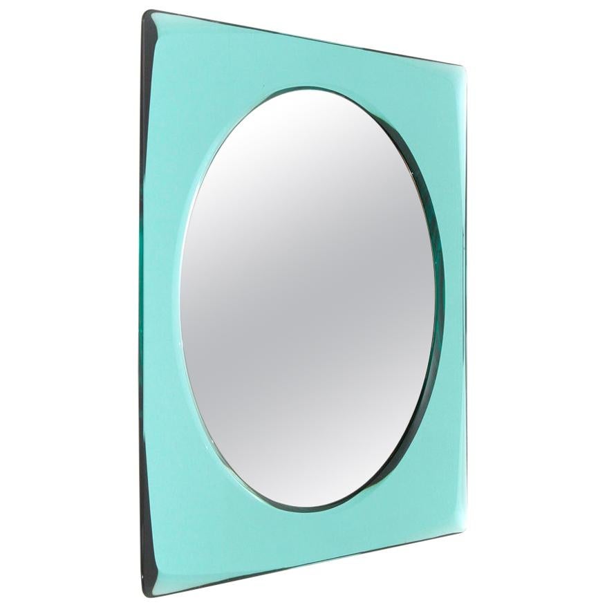 Midcentury Azure Mirrored Frame Italian Mirror, 1970s